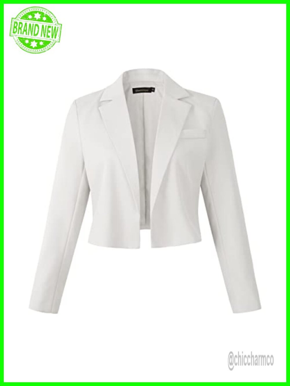 Womens Cropped Blazer Open Front Notch Collar Long Sleeve Business Casual